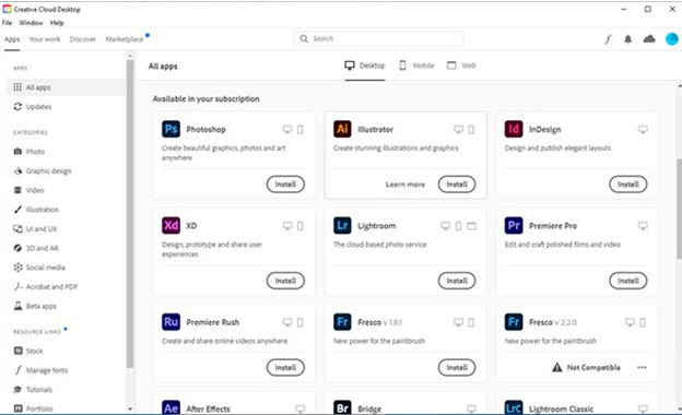 adobe creative cloud desktop app size