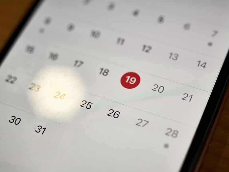 close-up of calendar app