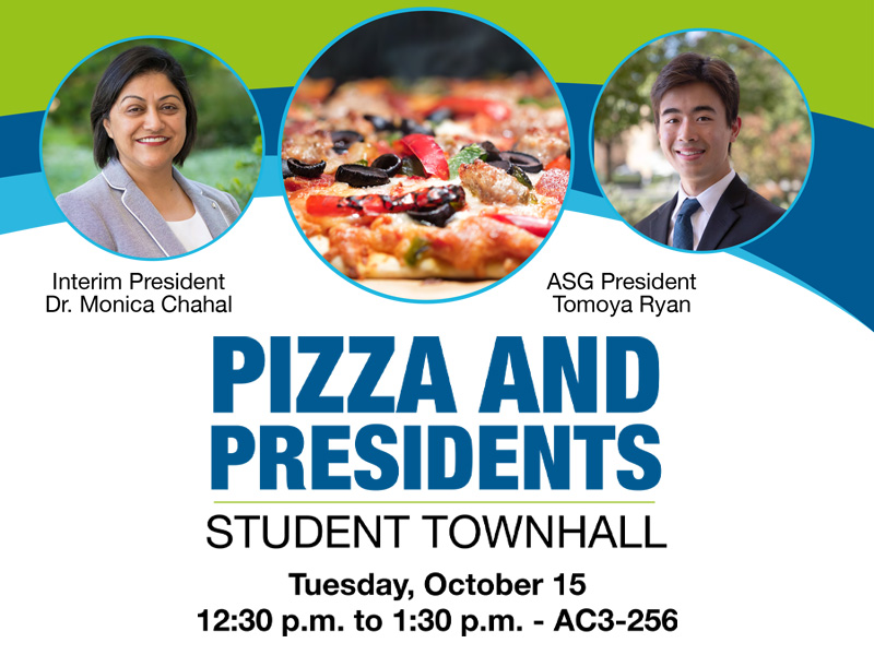 Pizza and Presidents with Dr. Monica Chahal and ASG President Tomoya Ryan