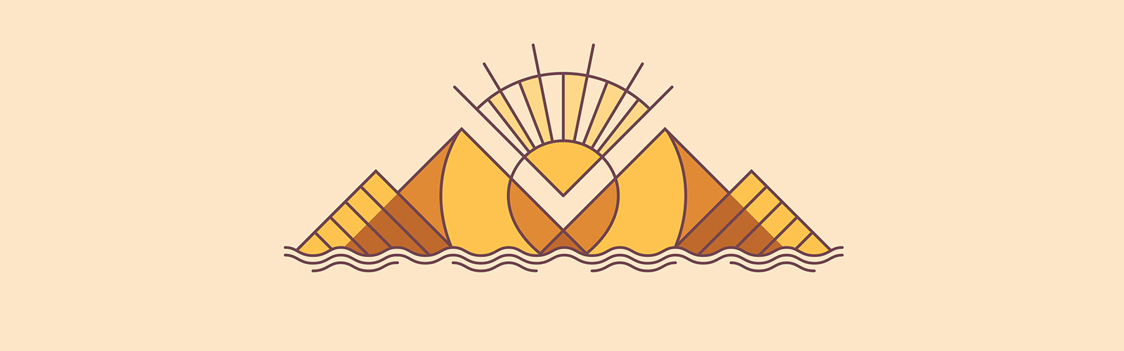 golden mountains with a sun coming up in a minimalist art